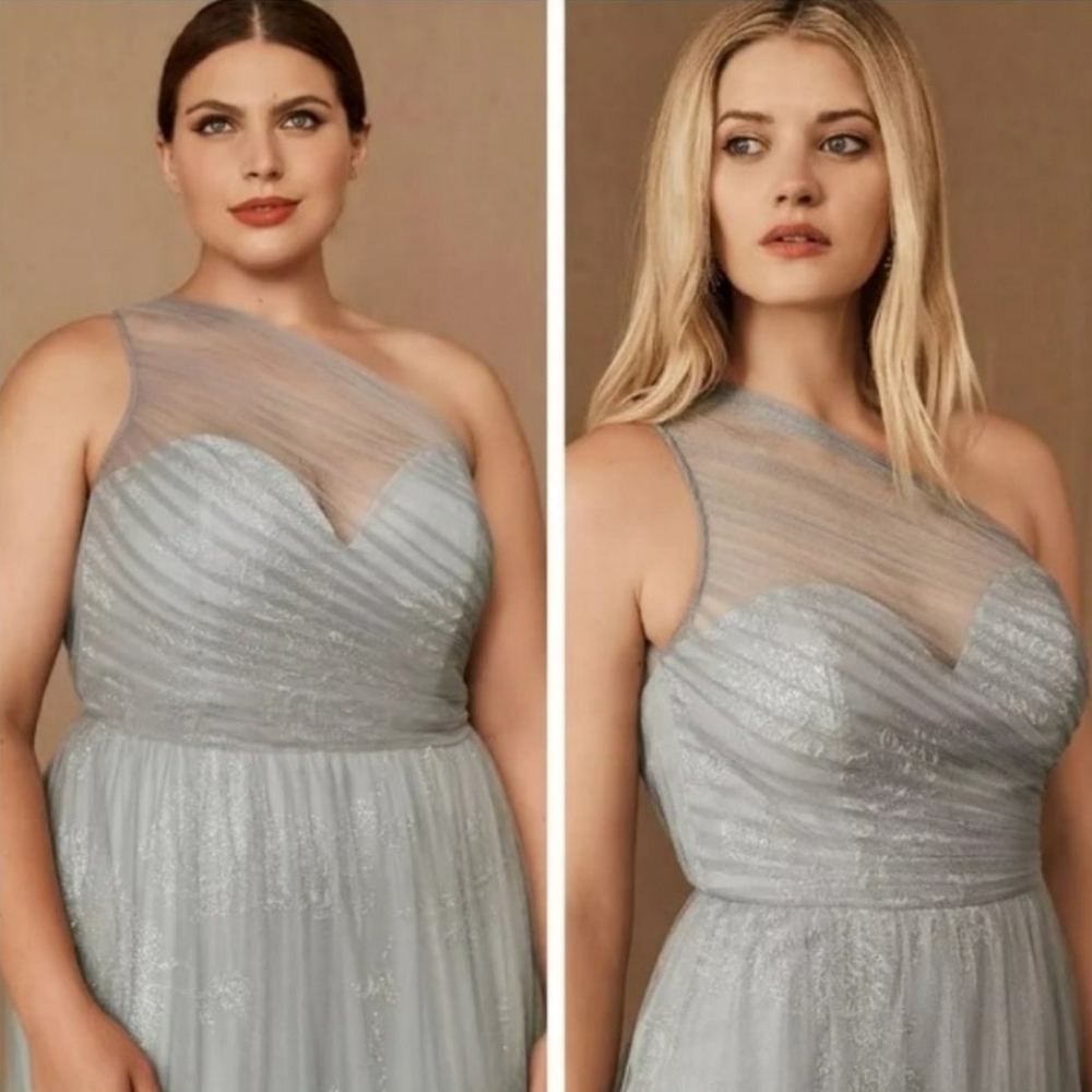 BHLDN x Hayley Paige One Shoulder Phoebe Pewter Grey Bridesmaid Dress